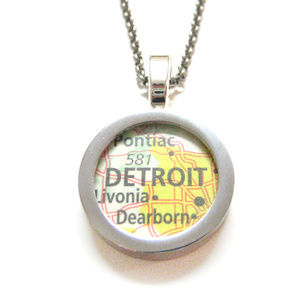Detroit Michigan Map Pendant Unisex Necklace